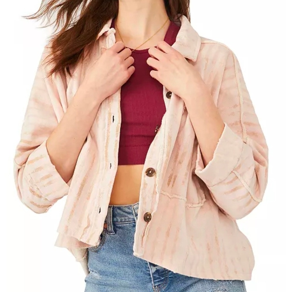 We The Free Women's Oversize Montauk Shirt Jacket Relaxed Fit 7/8 Sleeve, Size M